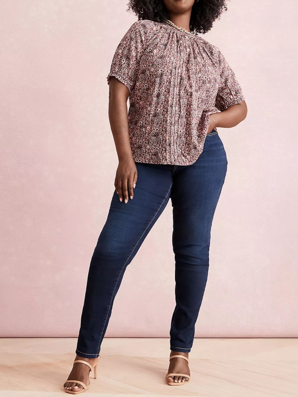 Lane Bryant Floral Peasant Blouse Women’s 18/20 Pink Brown Boho